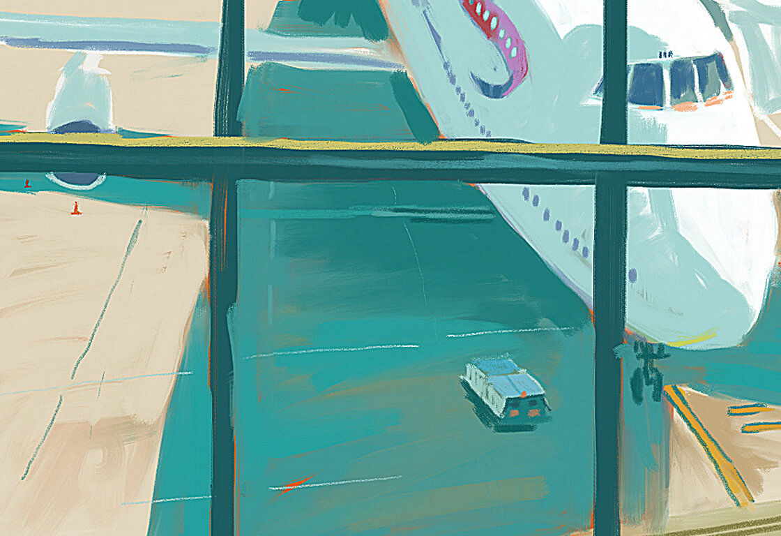 Andy Maitland, iPad artist, 2014, Commission iPad drawings, London Heathrow Airport, UK.
