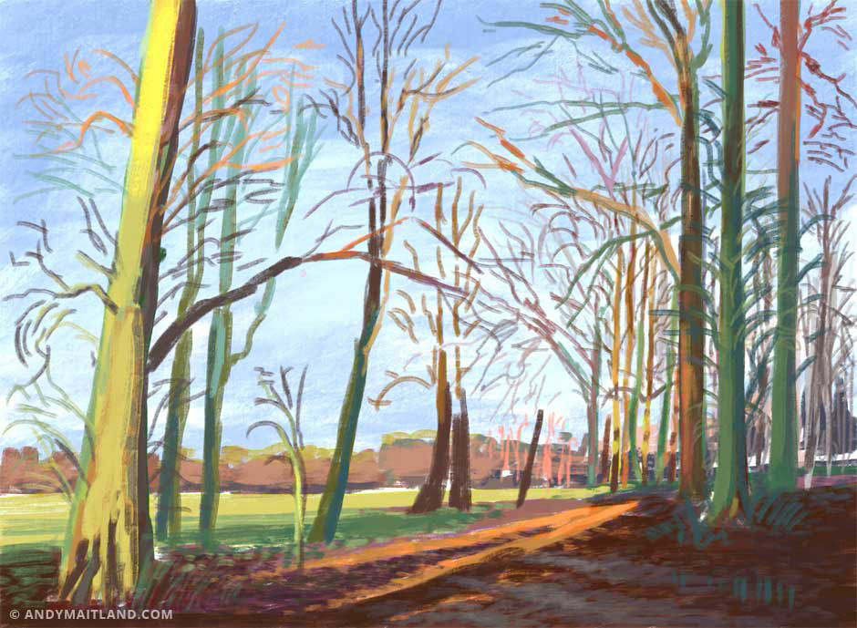 Andy Maitland, 2013, iPad Sketch 2, Reigate Priory Park, Surrey UK. Winter. March and April.