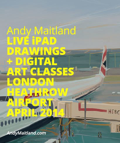 Andy Maitland, 2014, iPad Artists live iPad drawings and iPad art classes at London Heathrow Airport, UK.