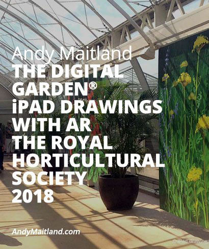 'Andy Maitland, The Digital Garden® 2018, iPad drawings with augmented reality at The Royal Horticultural Society Garden Wisely, Surrey, UK'