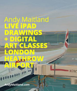 Andy Maitland, iPad artist, live drawing and digital drawing classes at London Heathrow Airport, London, UK