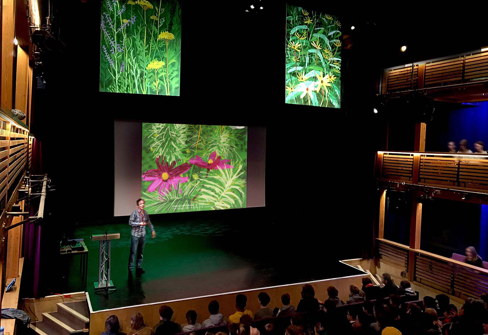 Andy Maitland, iPad artist, talk at Frensham Heights School, The Aldridge performing arts centre, Surrey, UK. 1