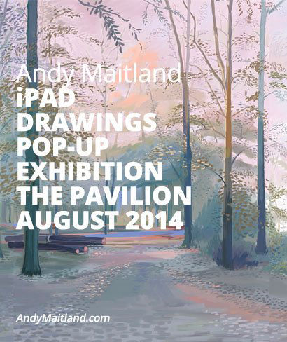 Andy Maitland, iPad Artist, 2014 August, pop up iPad drawings Exhibition at the Pavilion, Priory Park, Reigate, Surrey, UK.