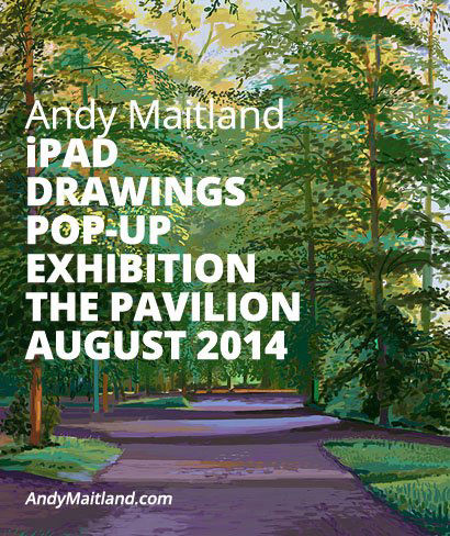 Andy Maitland, iPad Artist, 2015 August, pop up iPad drawings Exhibition at the Pavilion, Priory Park, Reigate, Surrey, UK.