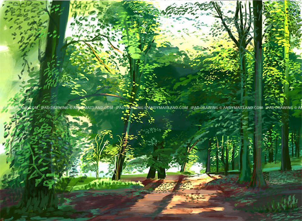 Andy Maitland, 2012, iPad drawing, Sunrise, Summer, Reigate Priory Park, Surrey, UK.