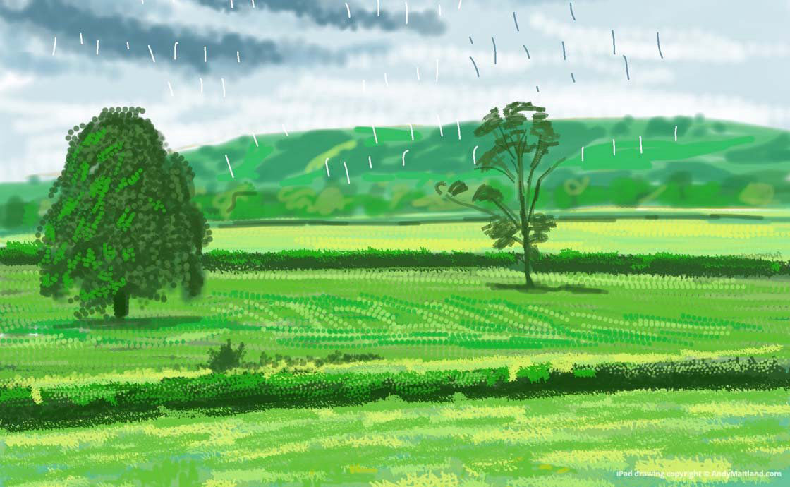 Andy Maitland, iPad artist, iPad drawings made across two iPad canvases, Flanchford Farm 4, Surrey, UK, 2021