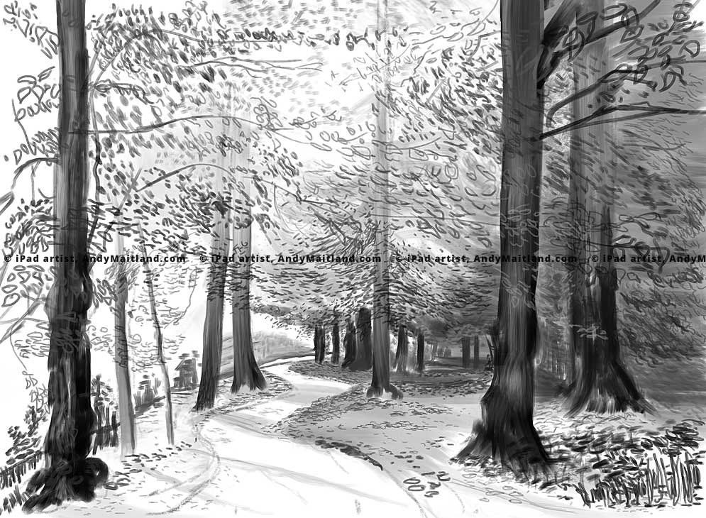 Andy Maitland, iPad drawing, Spring, Reigate Priory Park Surrey, UK.