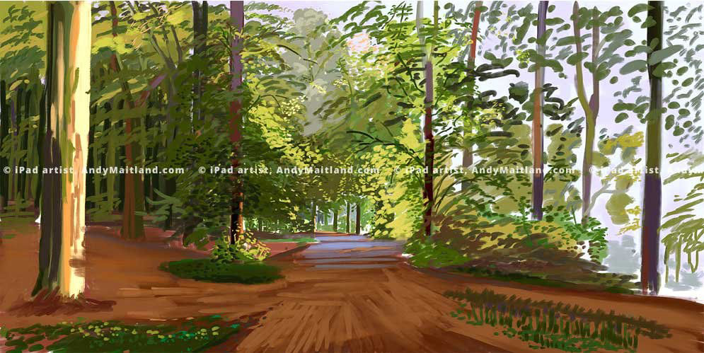Andy Maitland, iPad drawing, evening in the woods